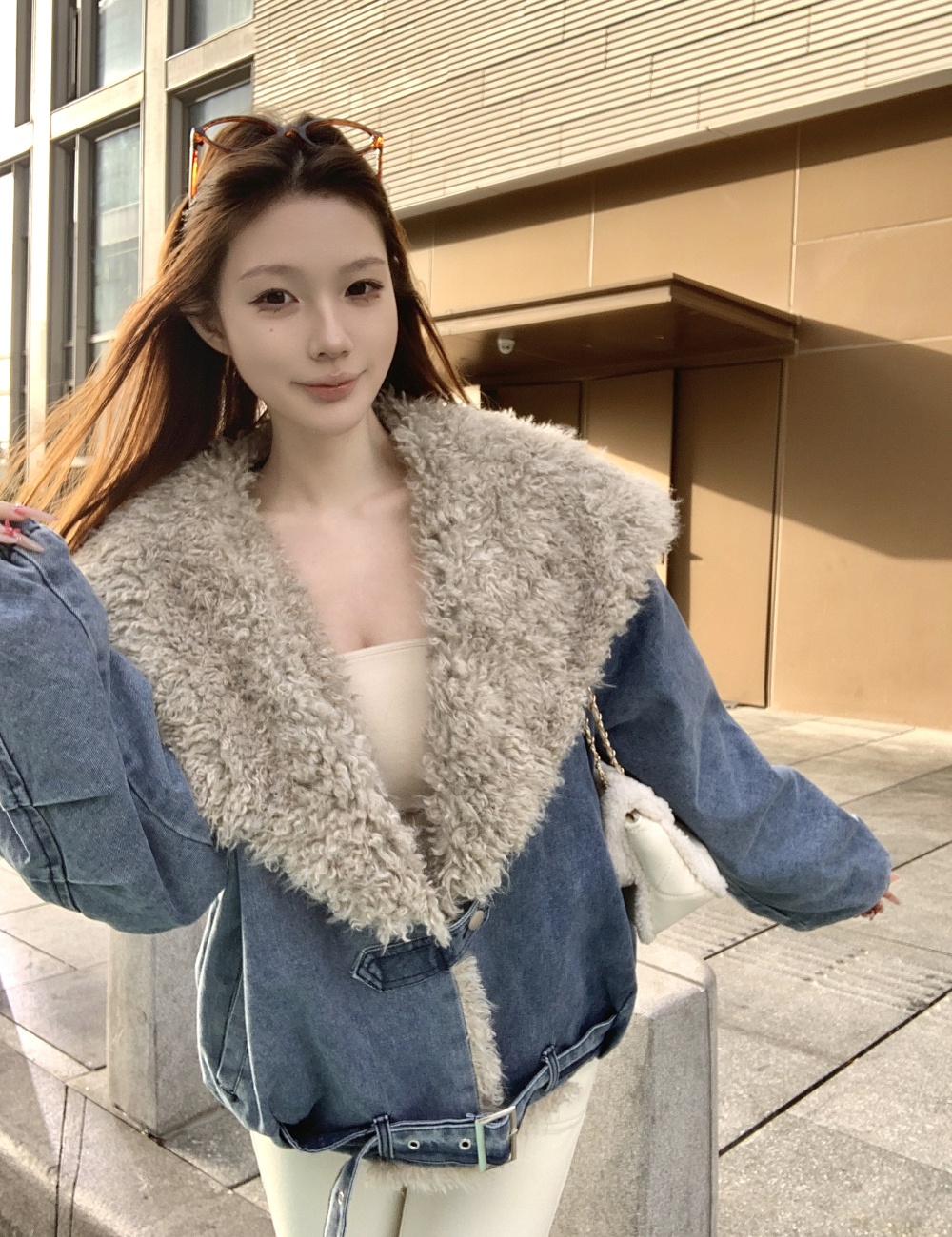 Thermal short large lapel coat fashion lambs wool tops