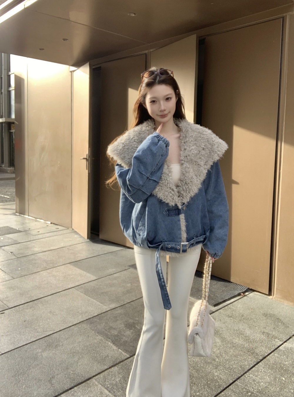 Thermal short large lapel coat fashion lambs wool tops