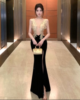 Hollow split perspective formal dress sling splice sexy dress