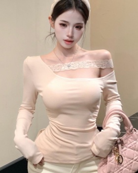 Korean style lace long sleeve splice strapless tops