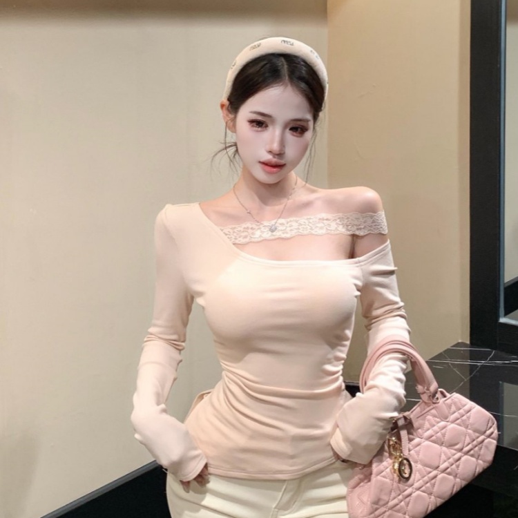 Korean style lace long sleeve splice strapless tops