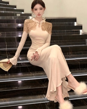 Knitted cheongsam inside the ride dress for women