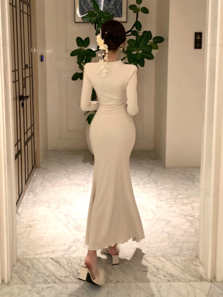 Knitted cheongsam inside the ride dress for women