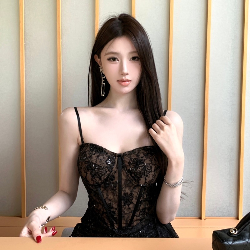 Lace spicegirl slim package hip sequins sling dress