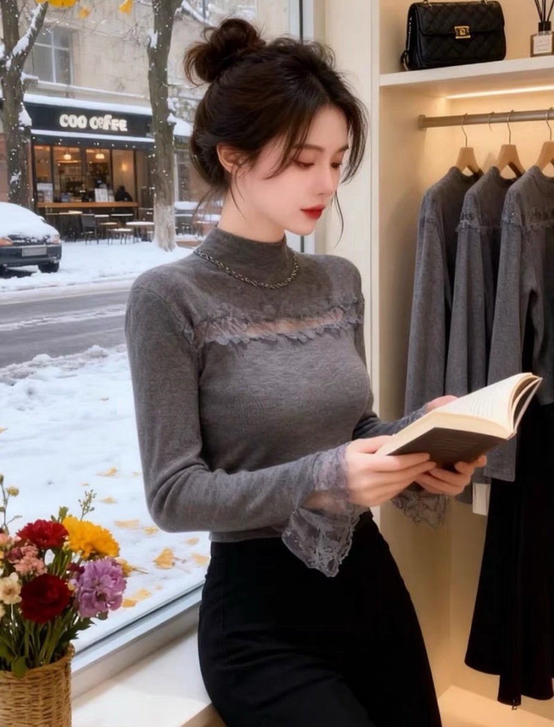 Chest lace winter sweater splice tops