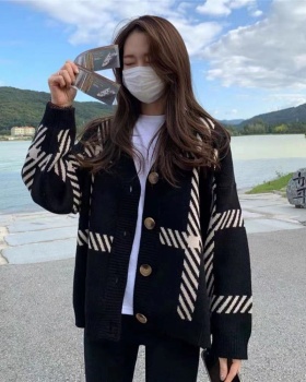 Loose lazy knitted cardigan black Korean style coat for women