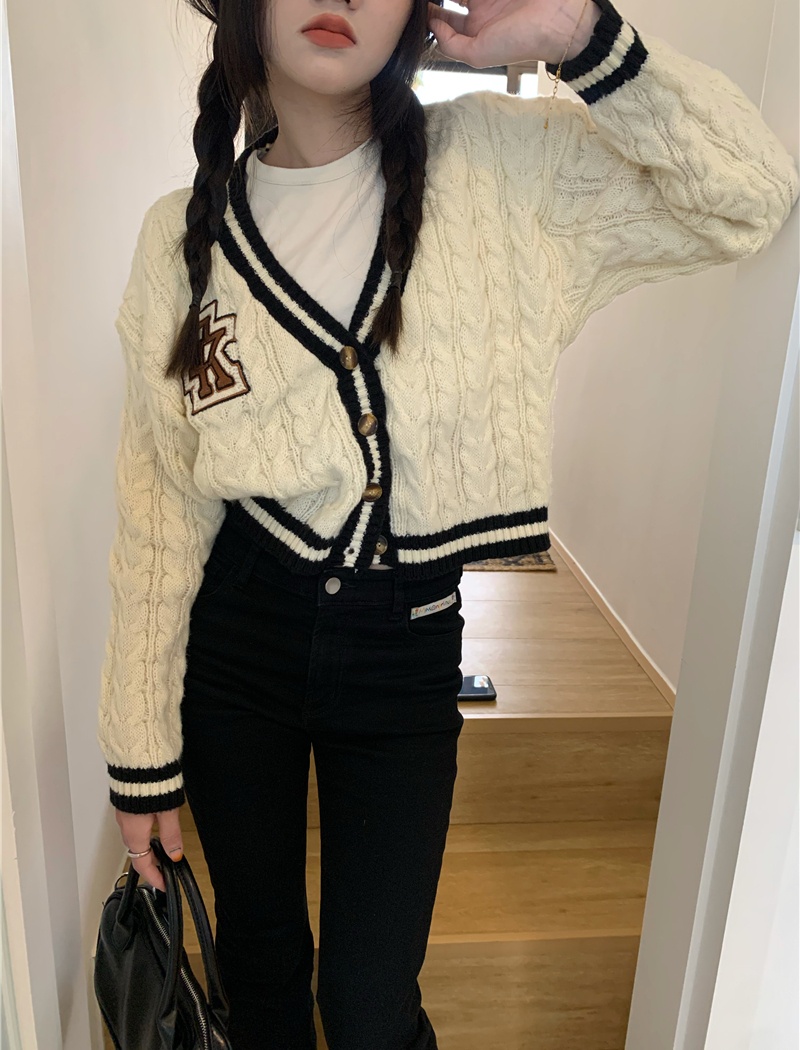 Retro autumn loose cardigan knitted college style sweater