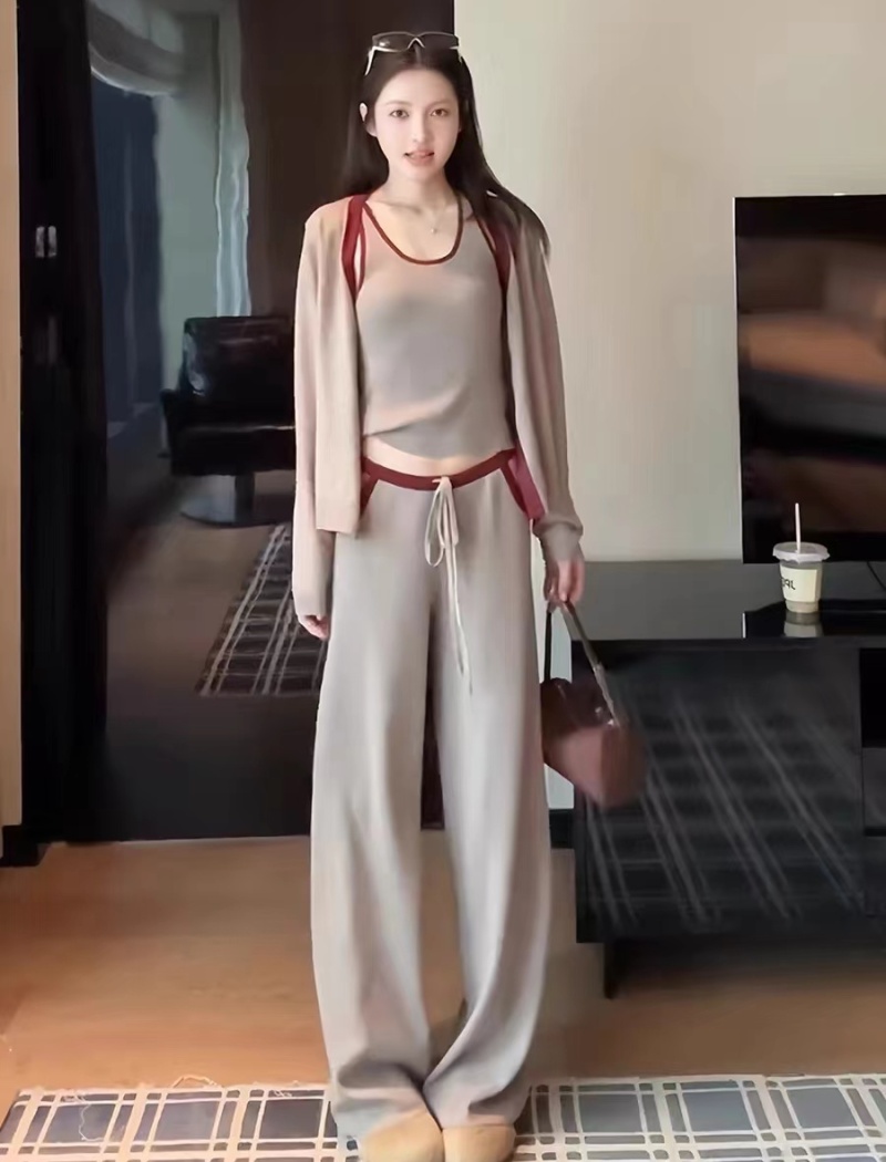 Mixed colors casual pants vest 3pcs set for women