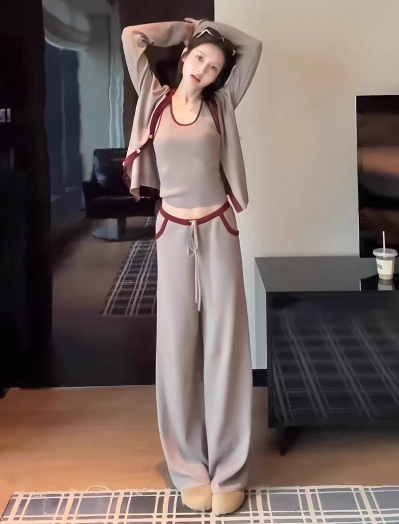 Mixed colors casual pants vest 3pcs set for women