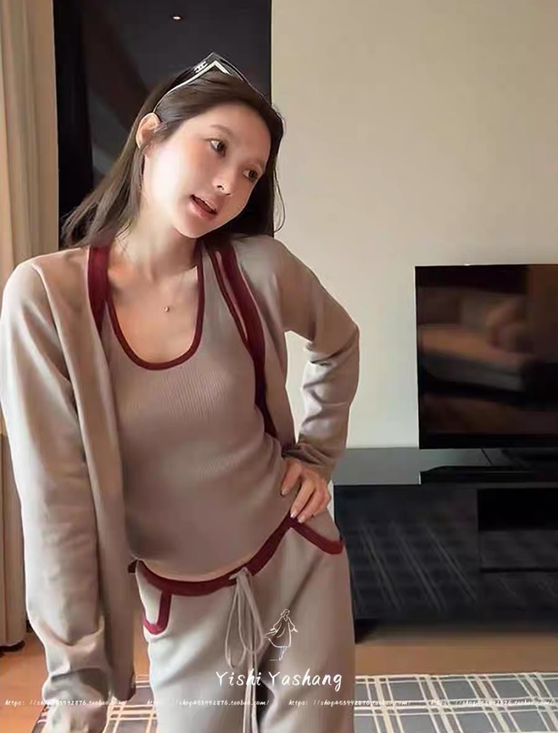 Mixed colors casual pants vest 3pcs set for women