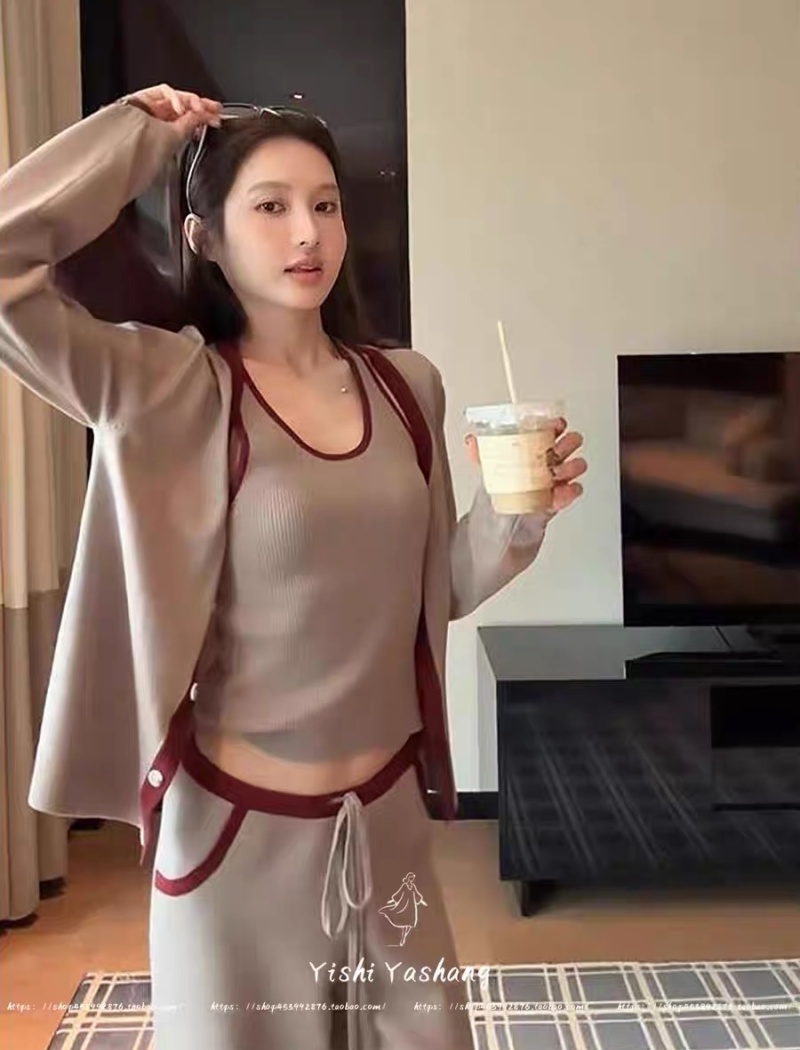 Mixed colors casual pants vest 3pcs set for women