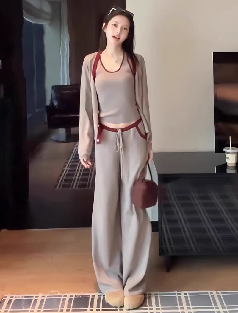 Mixed colors casual pants vest 3pcs set for women