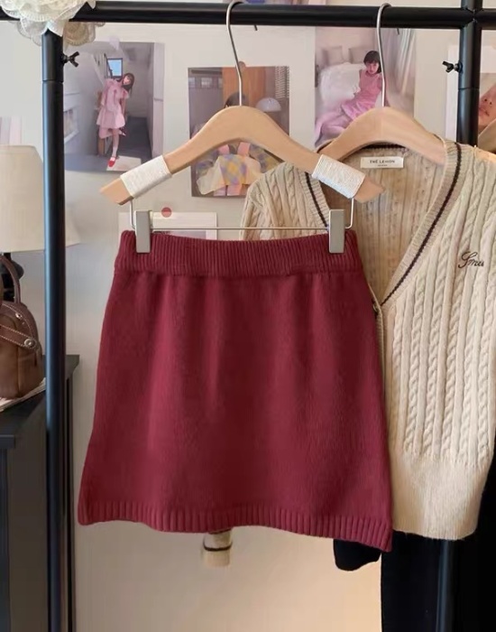 Retro autumn and winter package hip knitted skirt