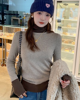 Pseudo-two sweater gray bottoming shirt for women