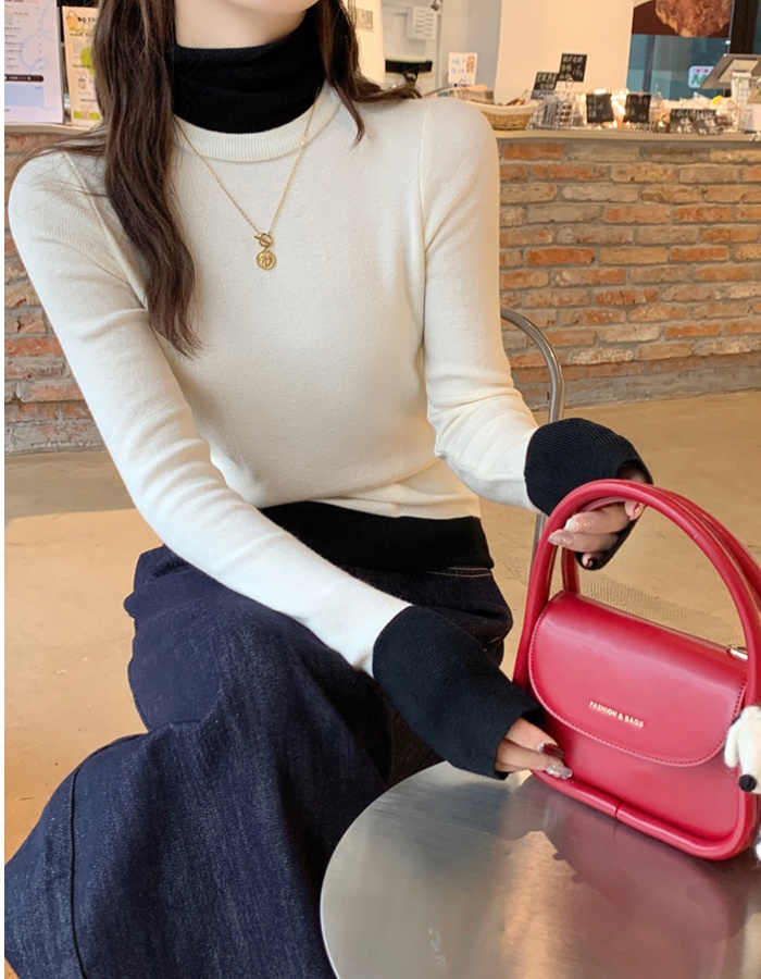 Pseudo-two sweater gray bottoming shirt for women