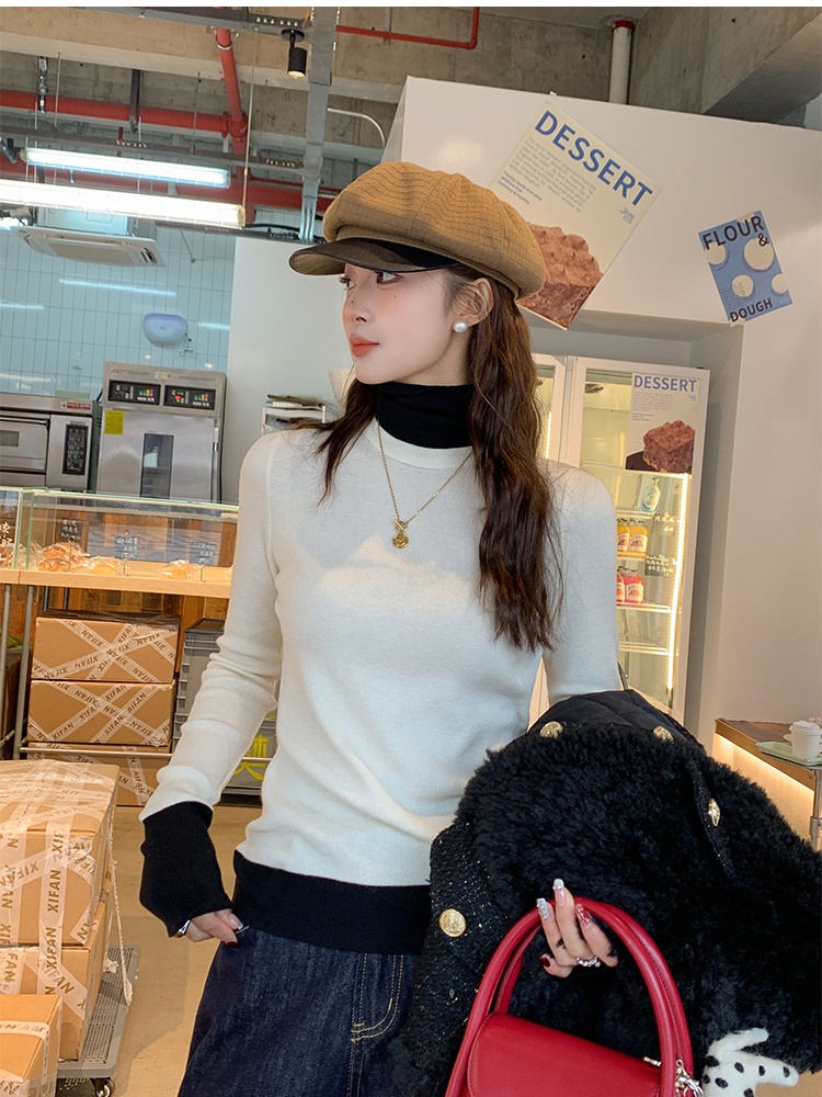 Pseudo-two sweater gray bottoming shirt for women