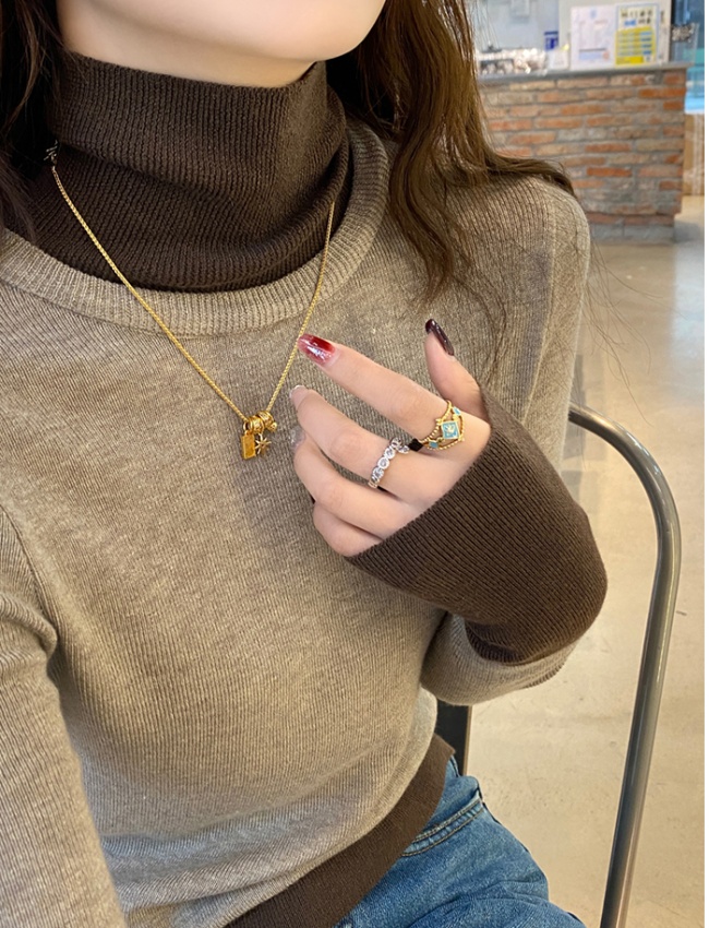 Pseudo-two sweater gray bottoming shirt for women