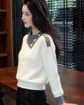 Long sleeve temperament winter tops Casual lapel sweater