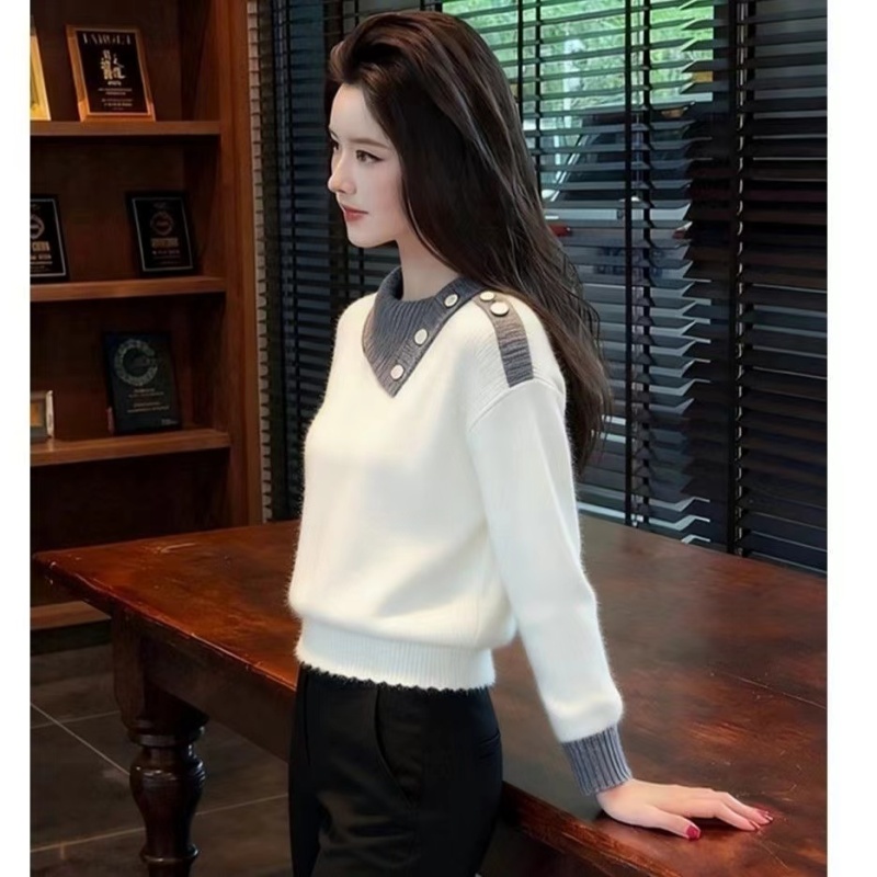 Long sleeve temperament winter tops Casual lapel sweater