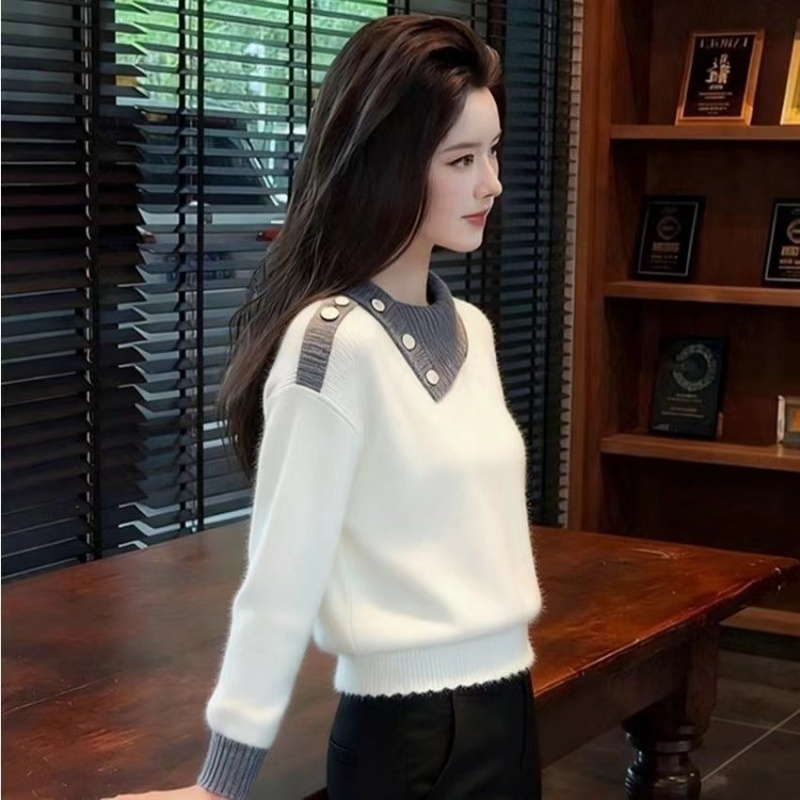 Long sleeve temperament winter tops Casual lapel sweater