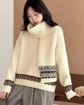 Red christmas scarves round neck retro sweater for women