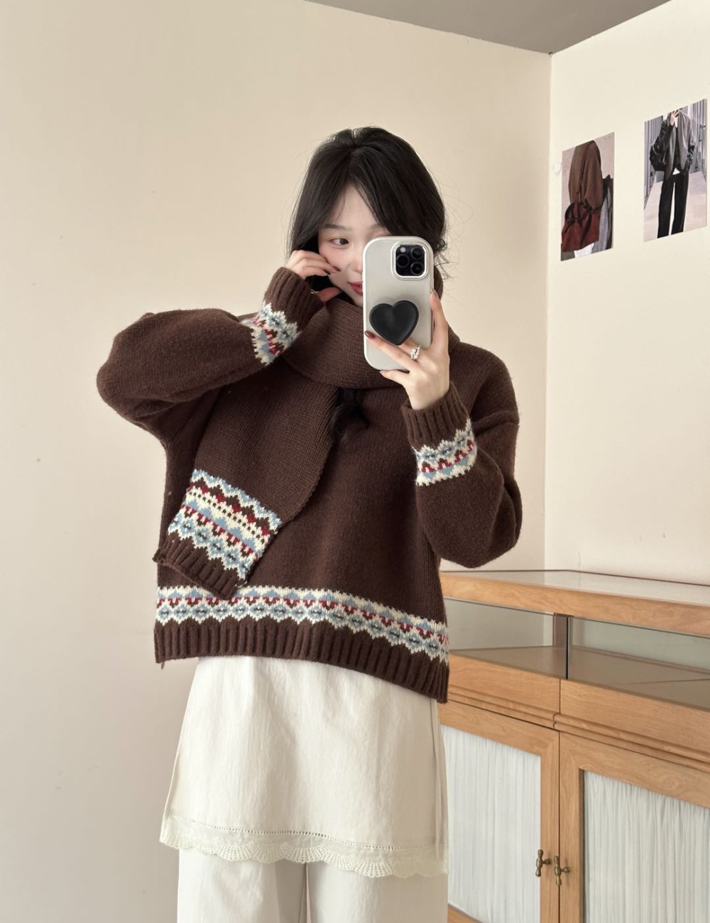 Red christmas scarves round neck retro sweater for women