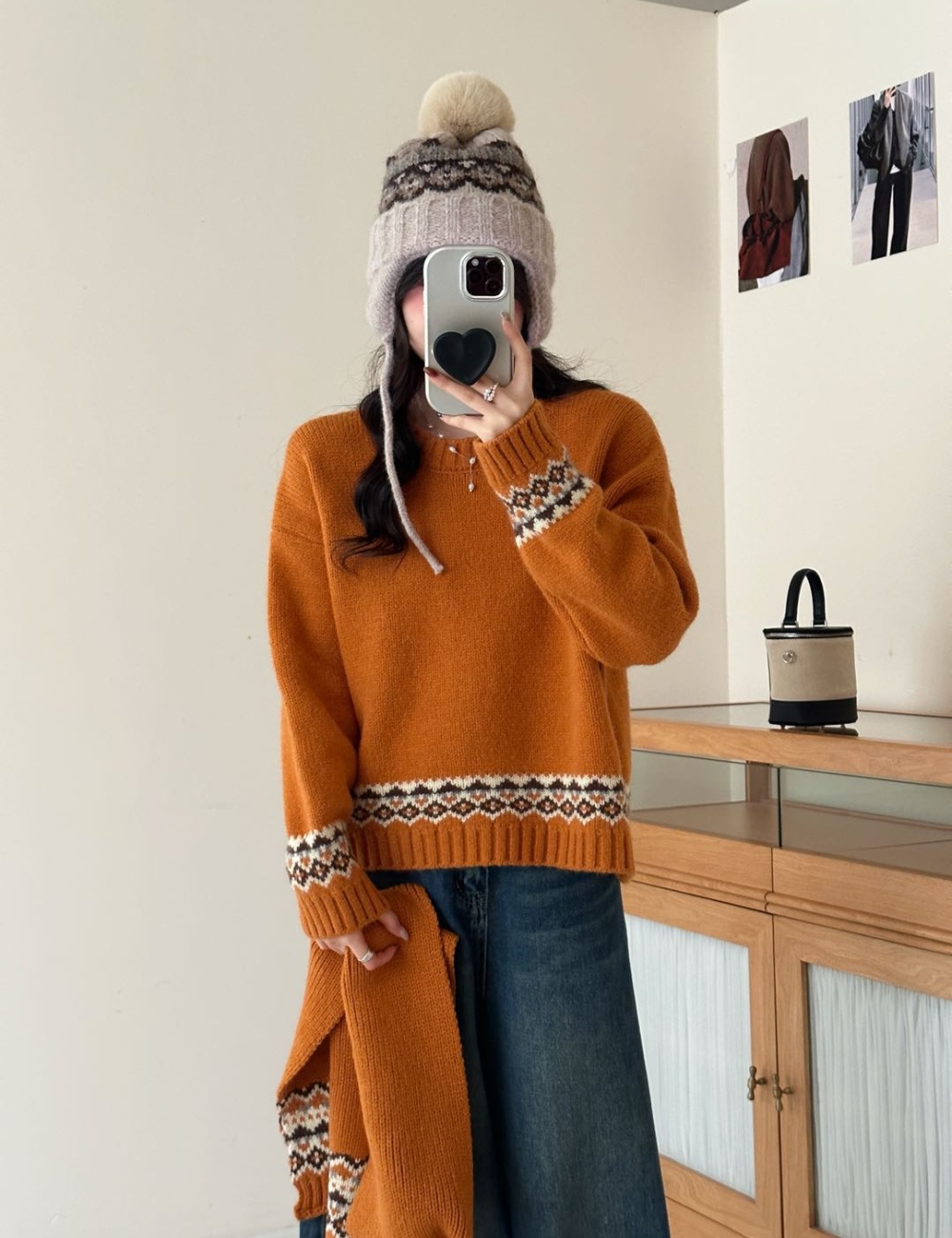 Red christmas scarves round neck retro sweater for women