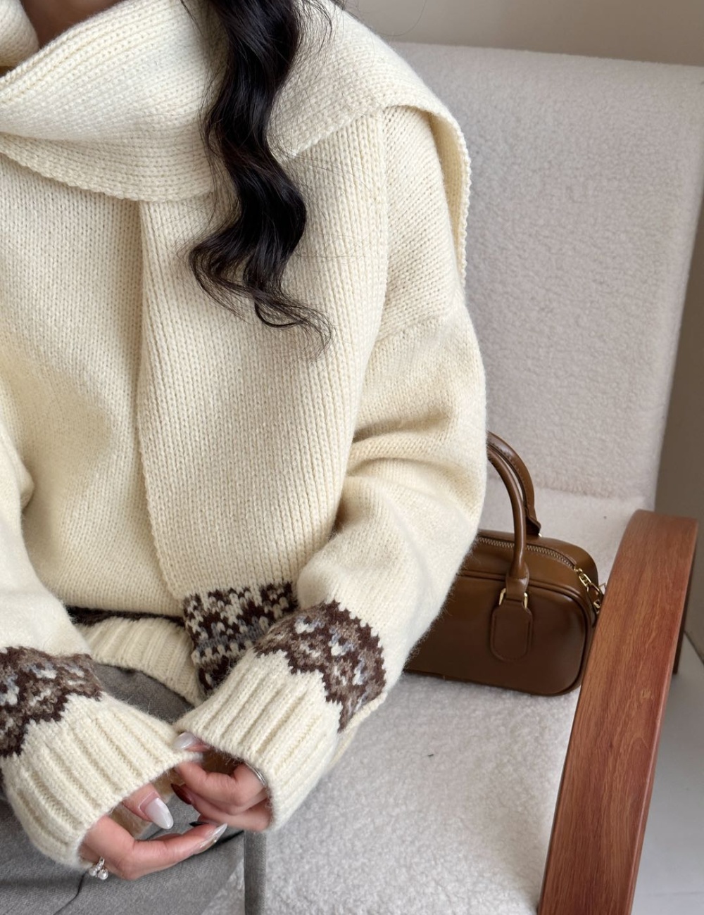 Red christmas scarves round neck retro sweater for women