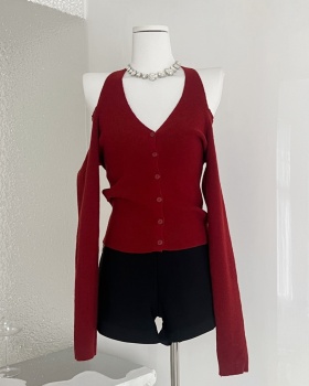 V-neck slim cardigan strapless knitted tops for women