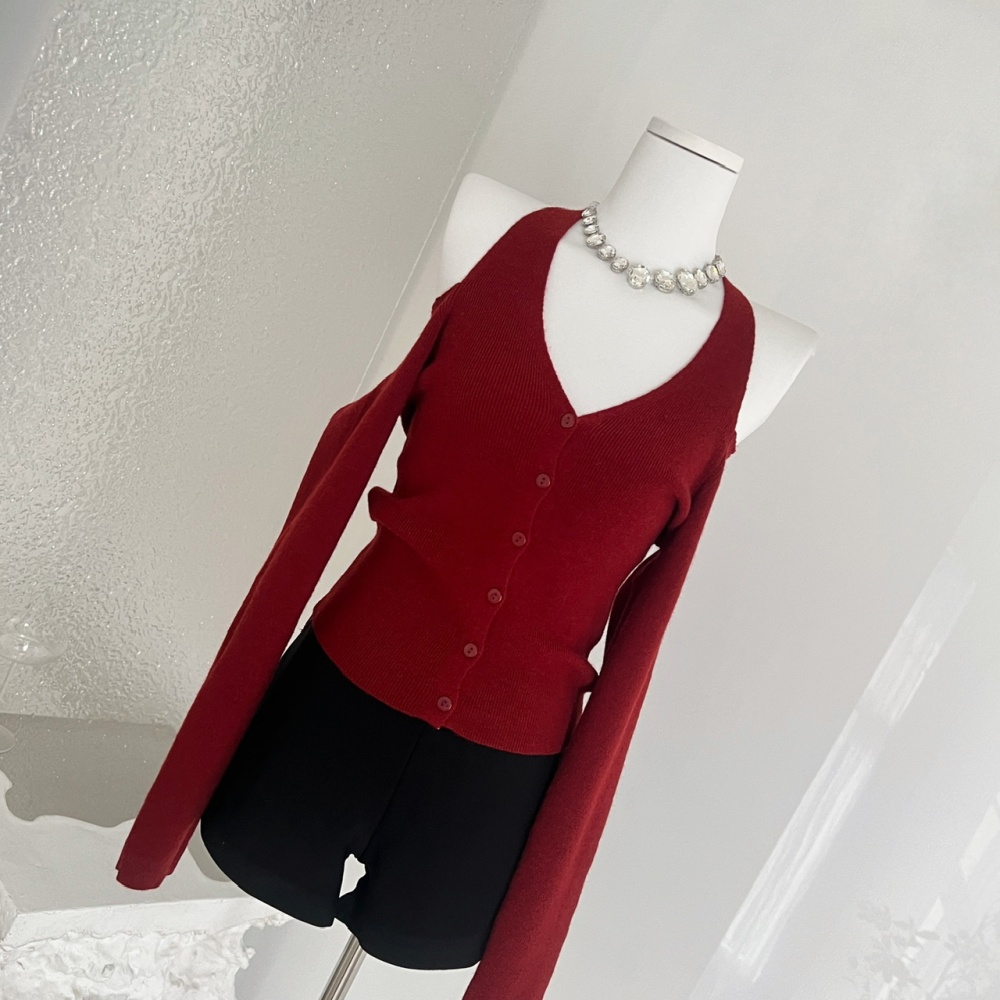 V-neck slim cardigan strapless knitted tops for women