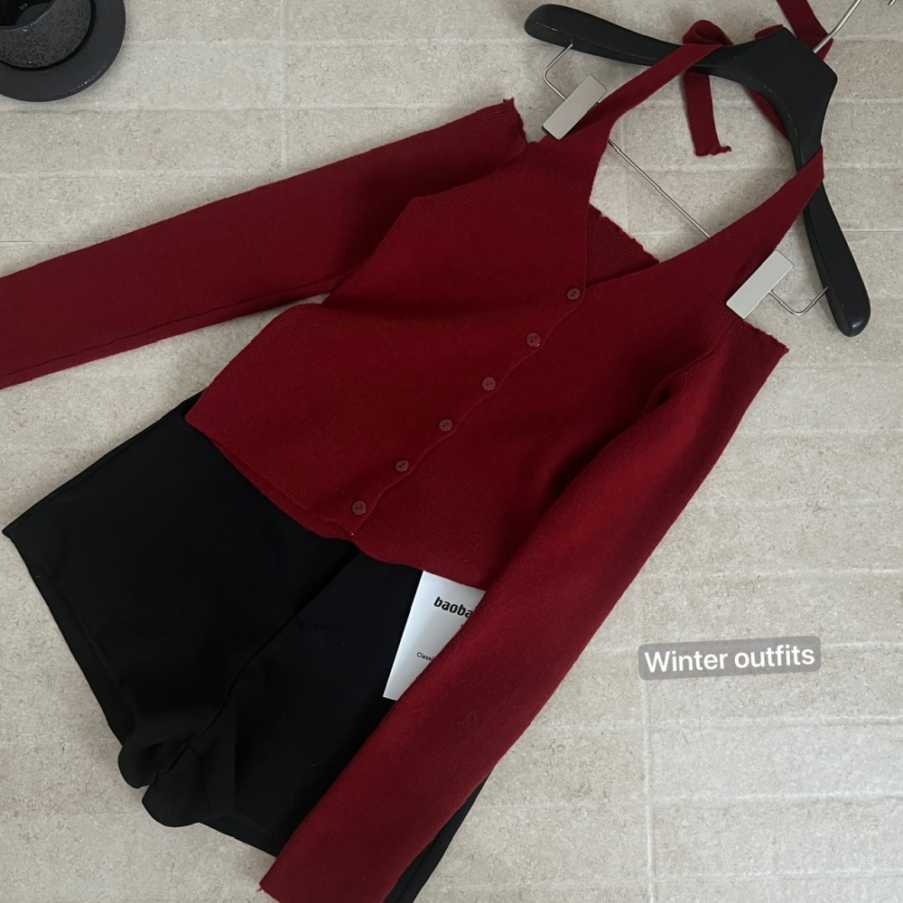 V-neck slim cardigan strapless knitted tops for women