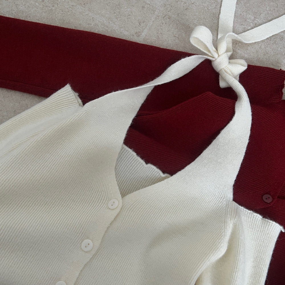 V-neck slim cardigan strapless knitted tops for women