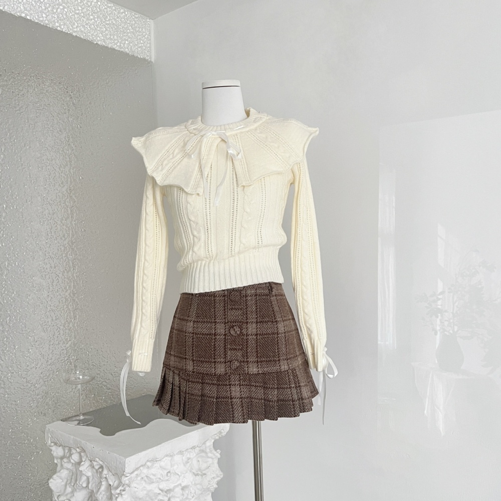 Frenum twist sweater christmas white short skirt 2pcs set