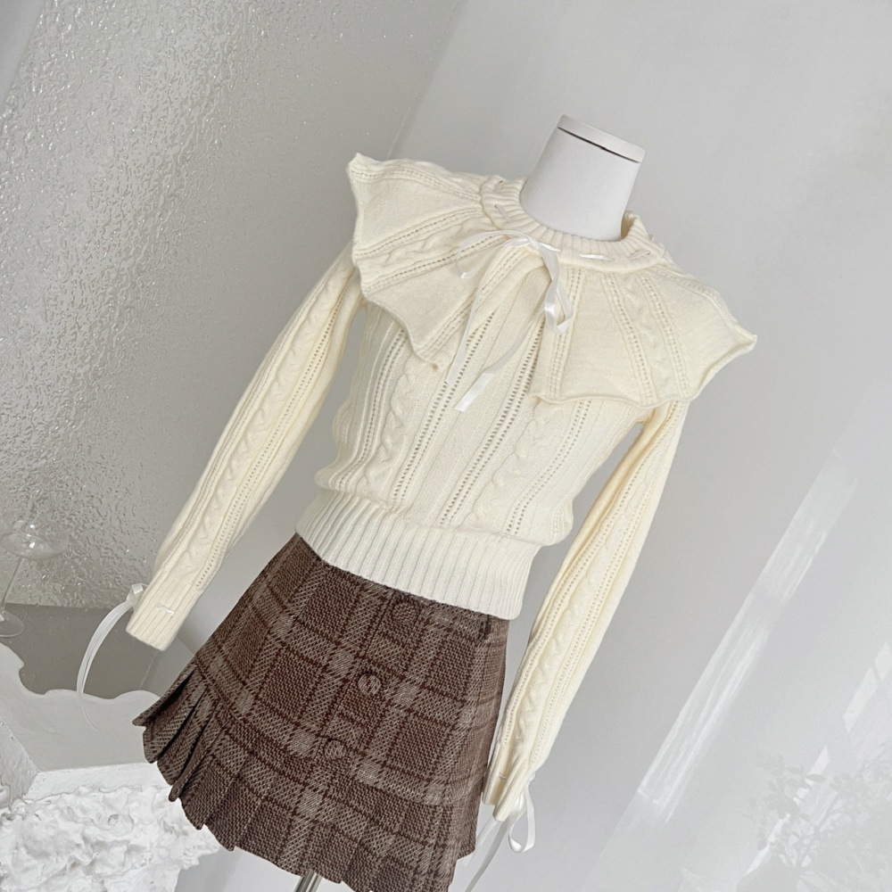 Frenum twist sweater christmas white short skirt 2pcs set