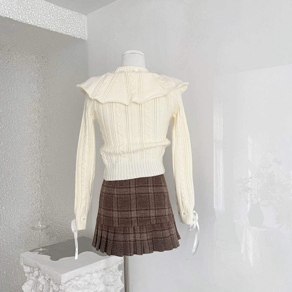 Frenum twist sweater christmas white short skirt 2pcs set