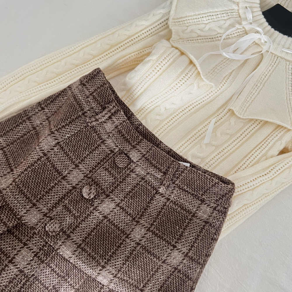 Frenum twist sweater christmas white short skirt 2pcs set