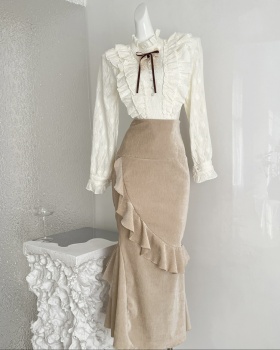 Irregular mermaid skirt plus velvet shirt 2pcs set