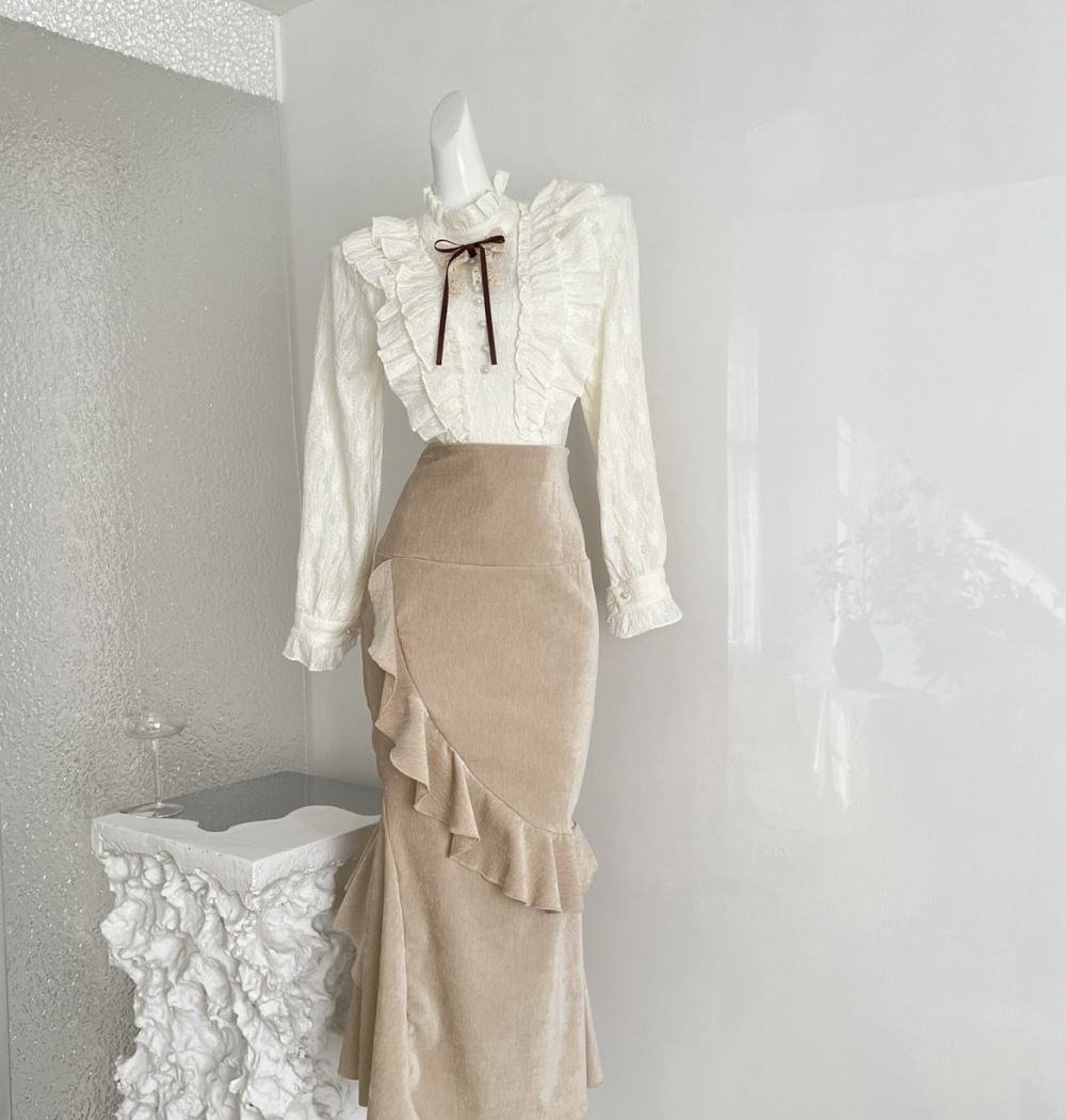 Irregular mermaid skirt plus velvet shirt 2pcs set