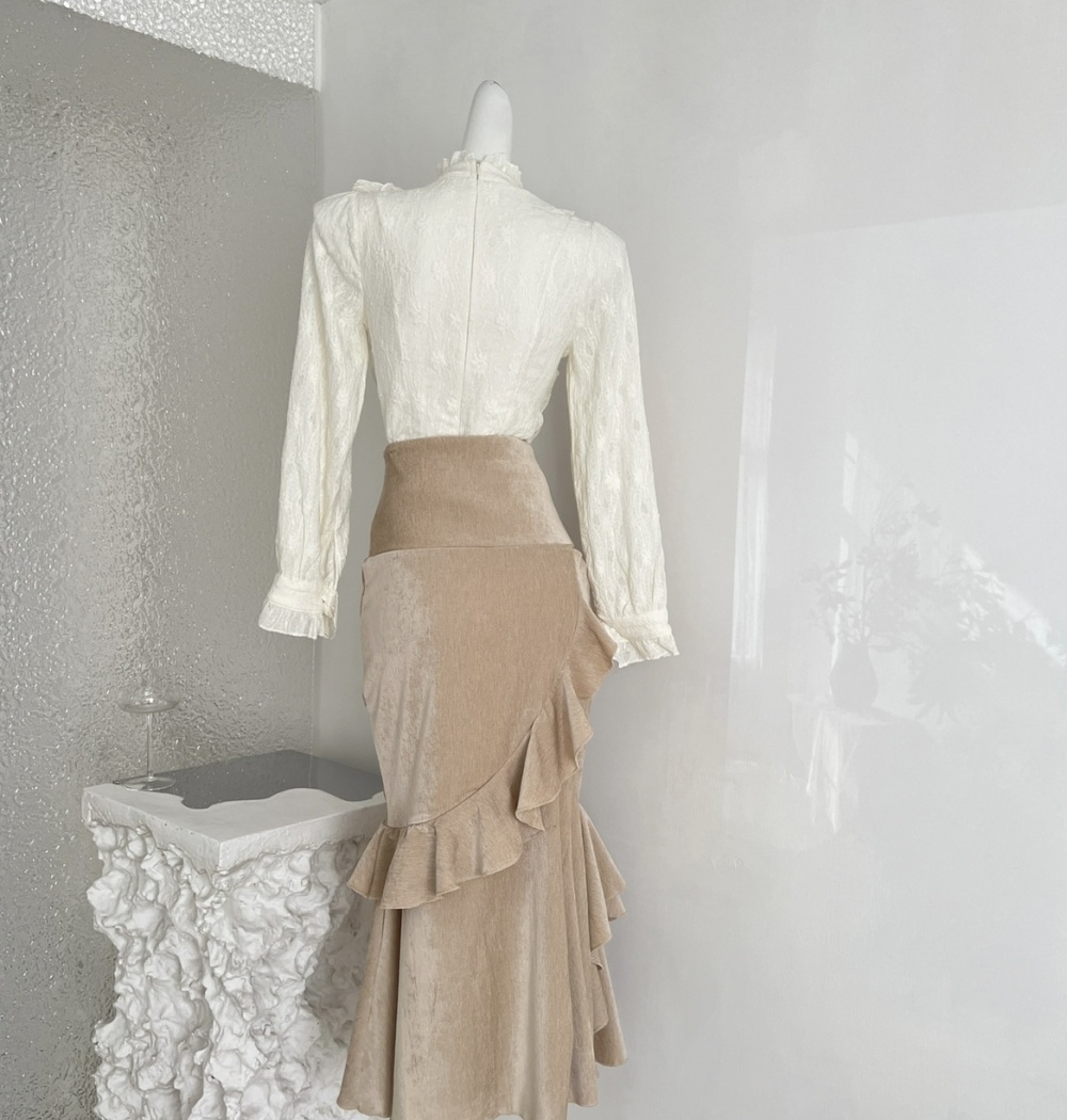 Irregular mermaid skirt plus velvet shirt 2pcs set