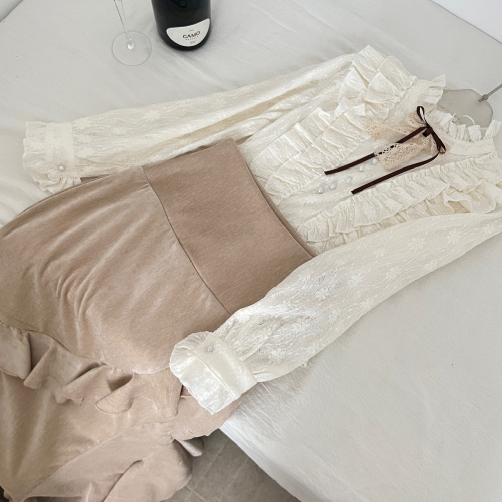 Irregular mermaid skirt plus velvet shirt 2pcs set