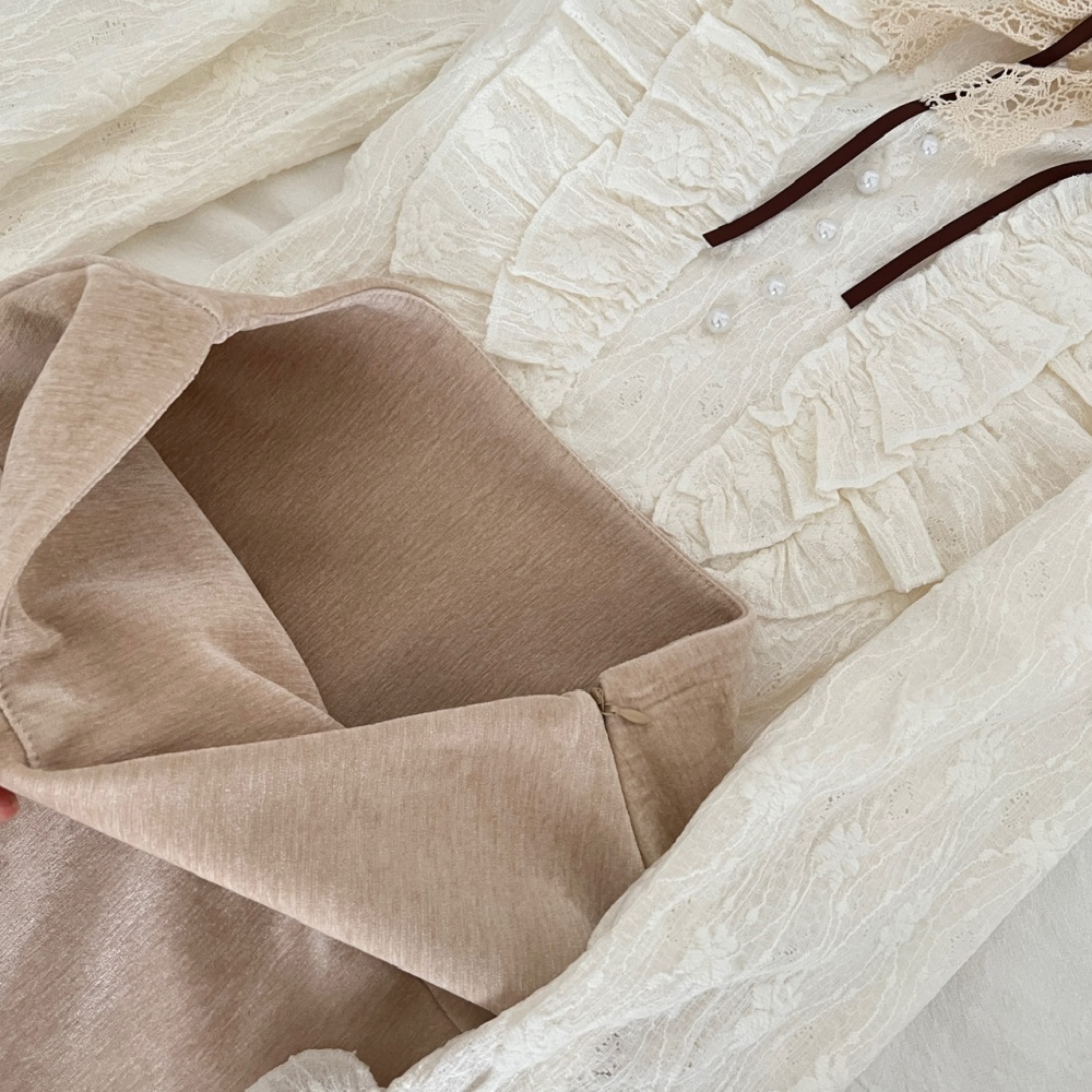 Irregular mermaid skirt plus velvet shirt 2pcs set