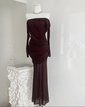 Temperament long sleeve long light luxury dress