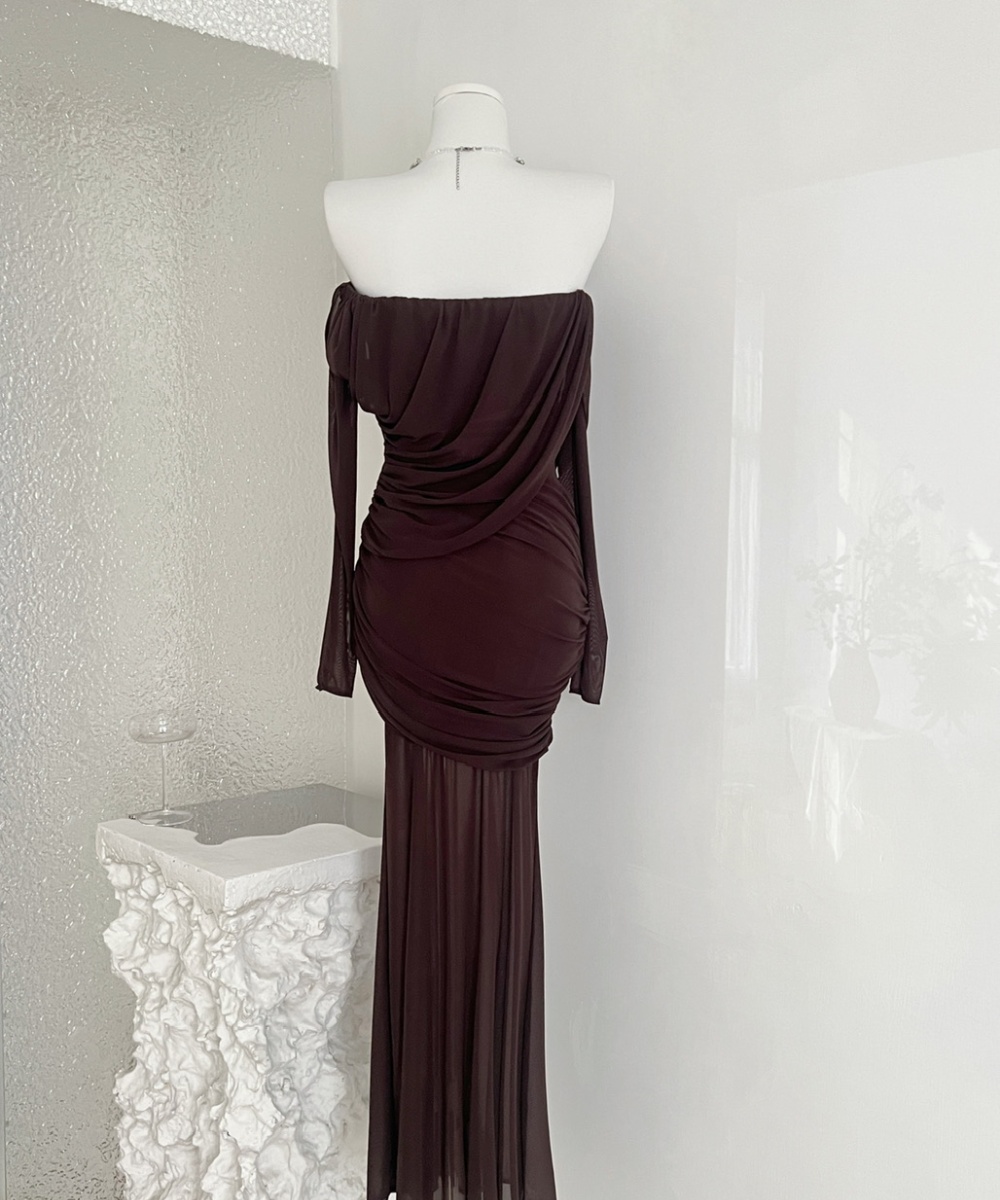 Temperament long sleeve long light luxury dress