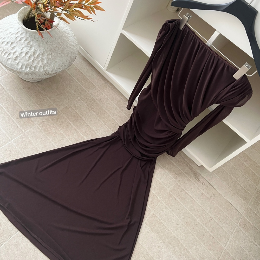 Temperament long sleeve long light luxury dress