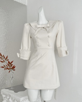 Milk double-breasted bow lapel dress
