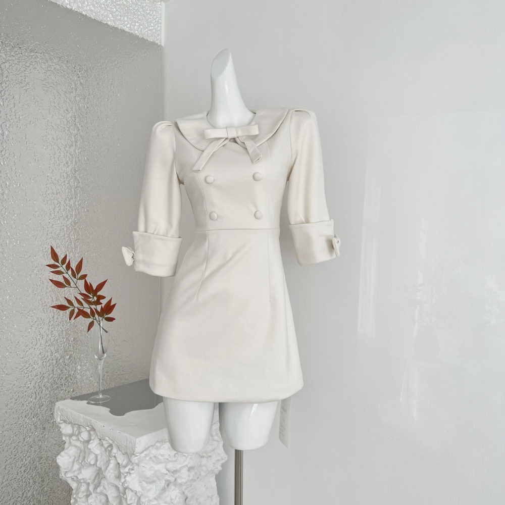 Milk double-breasted bow lapel dress