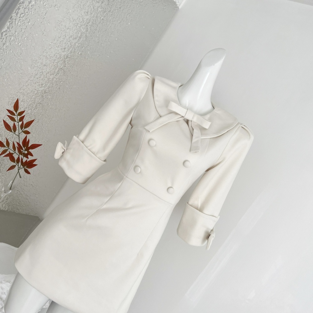 Milk double-breasted bow lapel dress