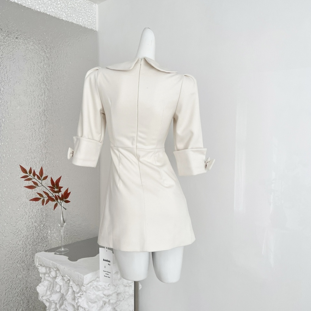 Milk double-breasted bow lapel dress