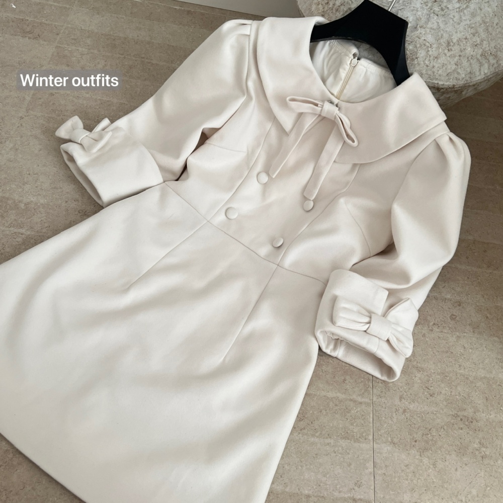 Milk double-breasted bow lapel dress
