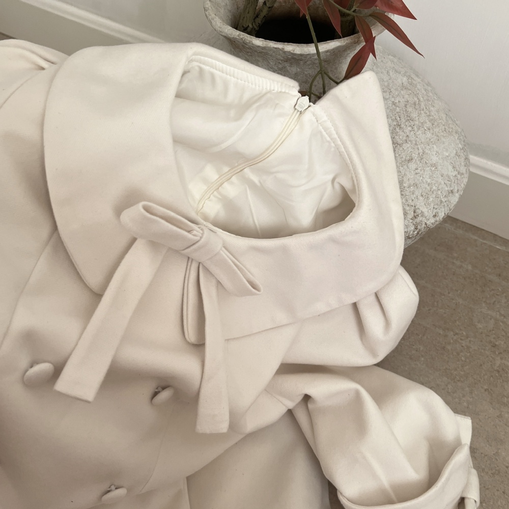 Milk double-breasted bow lapel dress
